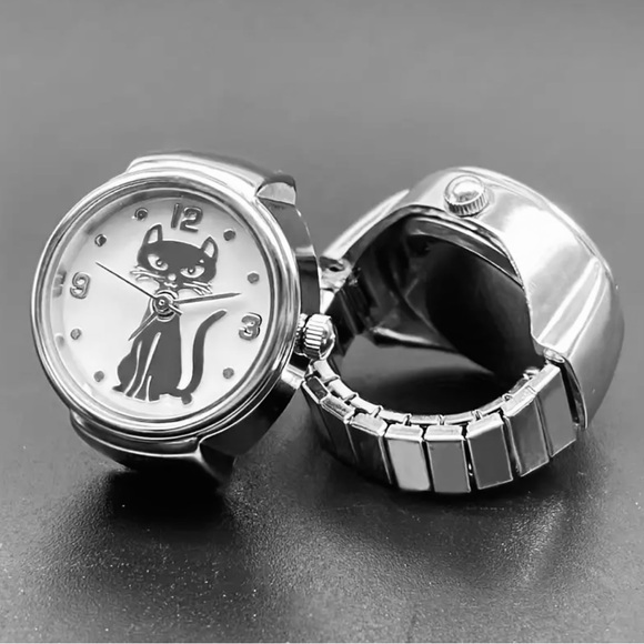 ‼️$7‼️🆕 Cartoon Cat Dial Quartz Finger Analog Watch Elastic Ring🐱 - Picture 2 of 4